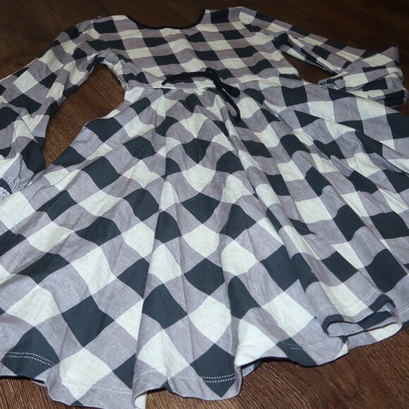 Girls Omi Jo Well Dressed Wolf Black Cream Buffalo Check Knit Twirl Dress sz 6 8 - Picture 6 of 7